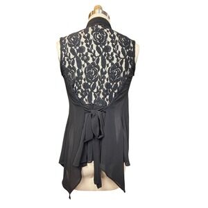 Lace Back Open Front Tie Waist Yu Xuan Vest Medium Black Vintage